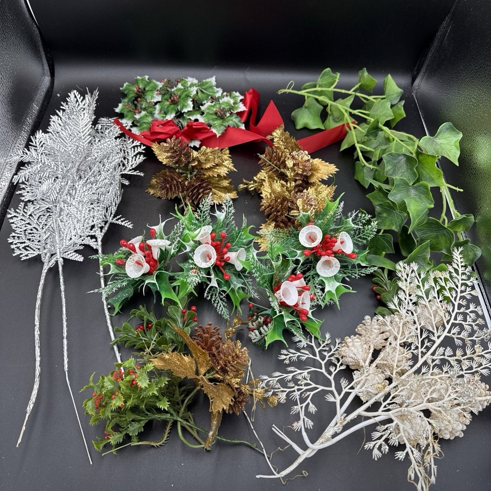Vintage Christmas Winter Plastic Greenery Floral Picks Lot